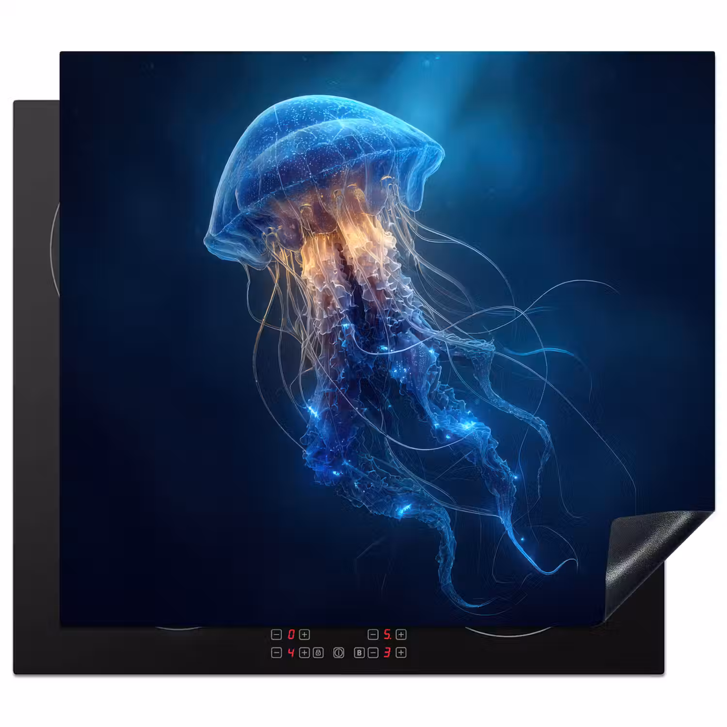 Kwal - Lichtgevend - Tentakels - Blauw Inductie beschermer vinyl 3mm middel -3d