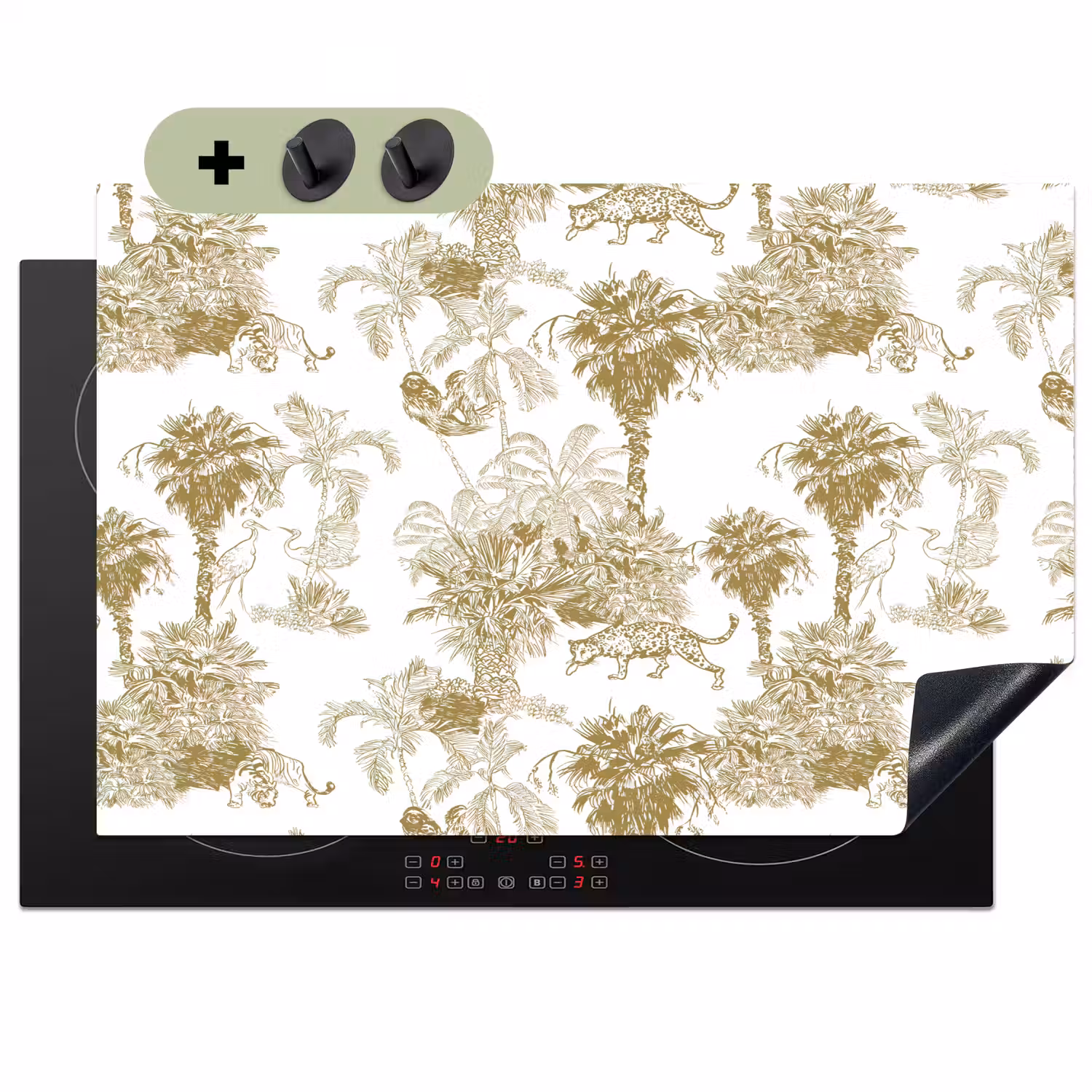 Oerwoud - Abstract - Beige Inductie beschemer met haakjes klein 777 -3d
