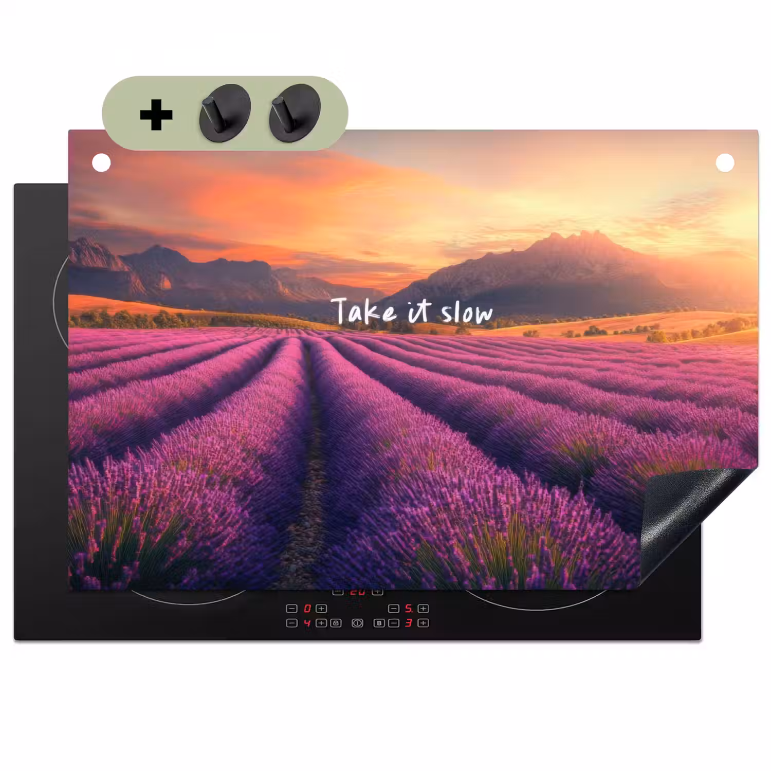 Lavendelveld - Quote - Zonsondergang Inductie beschemer met haakjes klein -3d