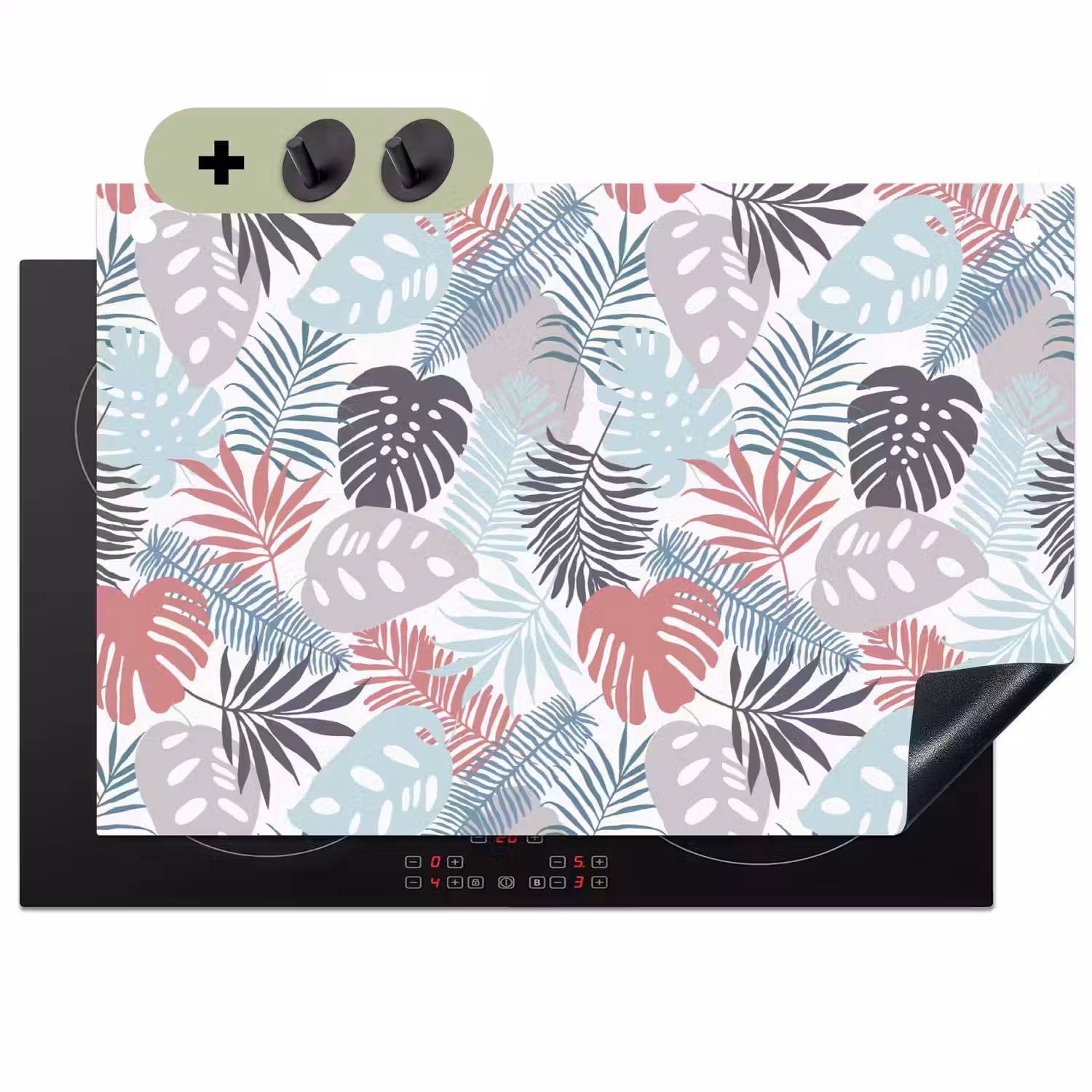 Bladeren - Jungle - Pastel - Tropisch Inductie beschemer met haakjes klein -3d