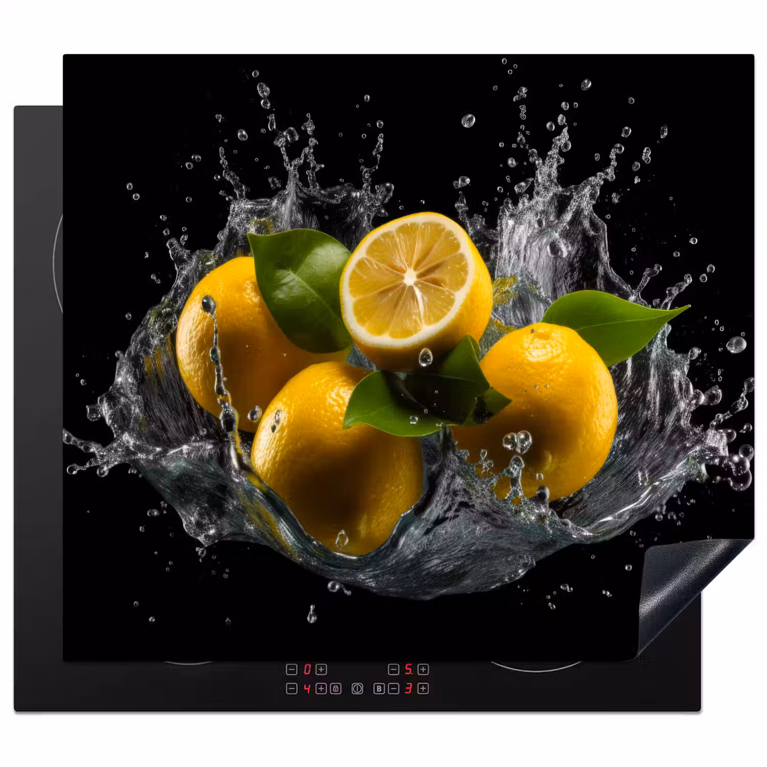 Citroen - Fruit - Geel - Zwart Inductie beschermer vinyl 3mm middel -3d