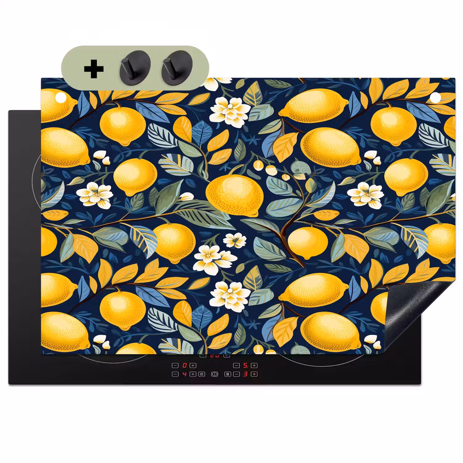 Citroenen - Bloemen - Bladeren - Blauw Inductie beschemer met haakjes klein 777 -3d