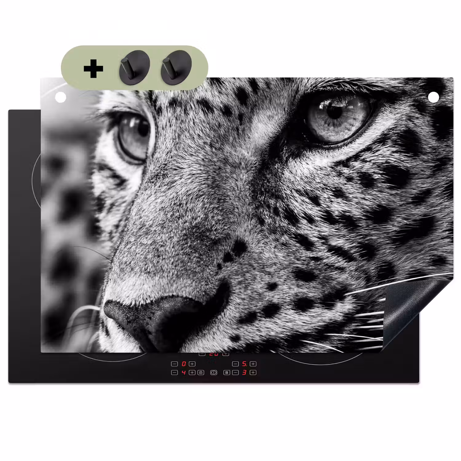 Luipaard - Zwart - Wit - Oog Inductie beschemer met haakjes klein -3d