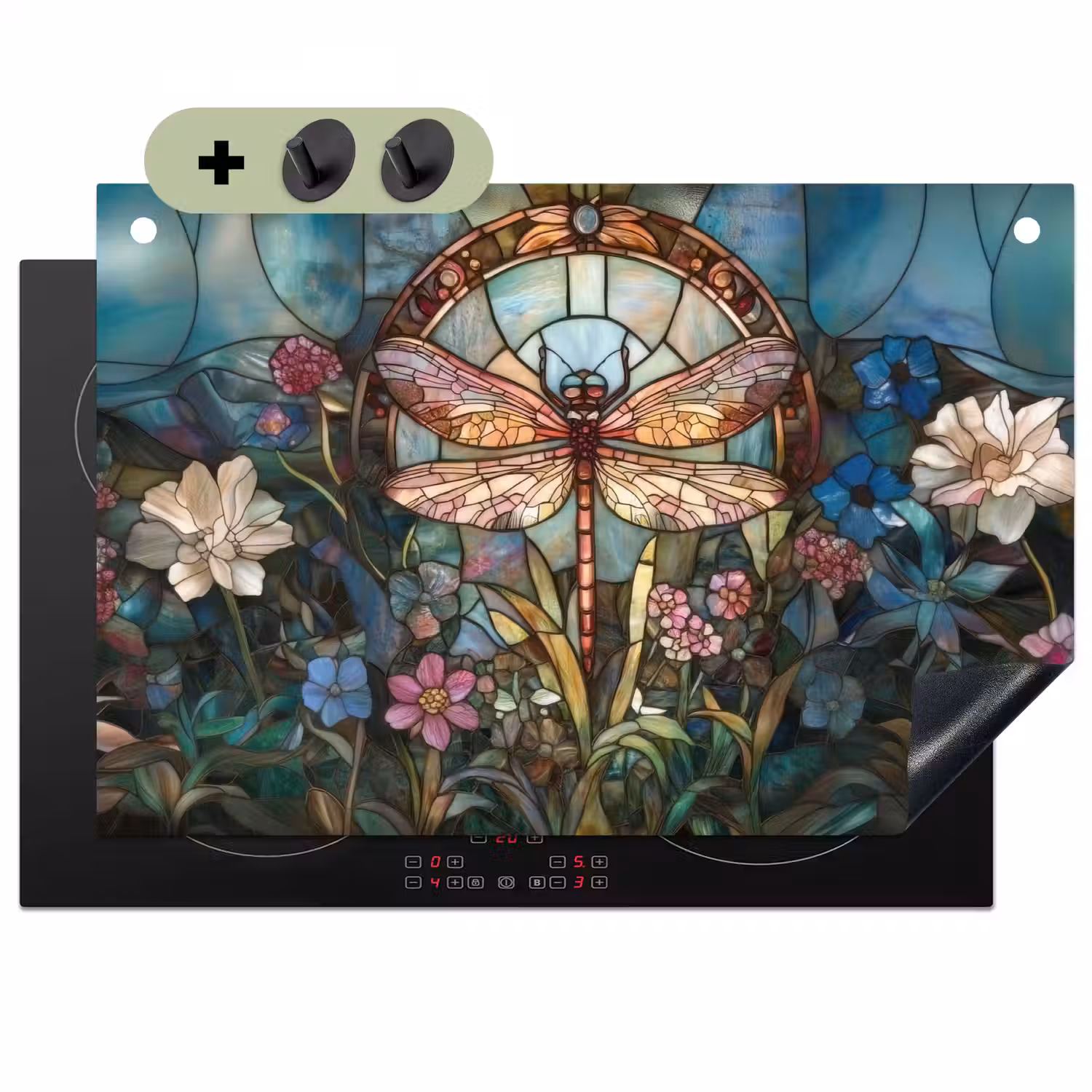 Libelle - Mozaïek - Bloemen - Kleurrijk Inductie beschemer met haakjes klein -3d