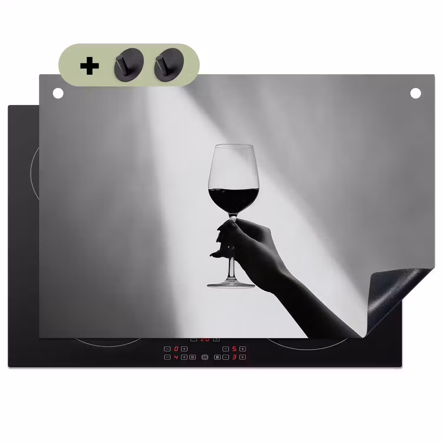 Lichtinval - Wijn - Rood - Glas Inductie beschemer met haakjes klein -3d