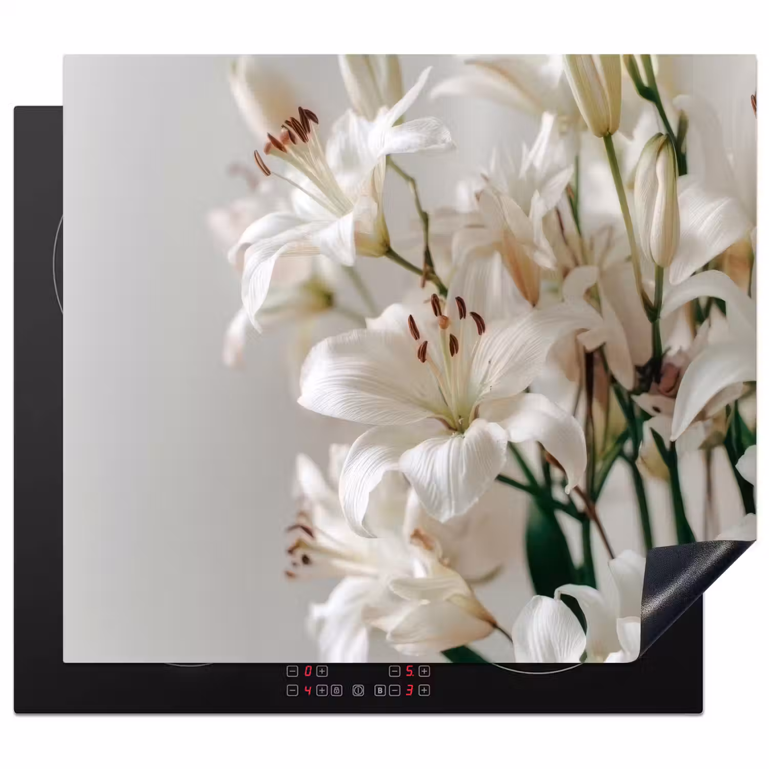 Lelies - Boekte - Wit - Meeldraden Inductie beschermer vinyl 3mm middel -3d