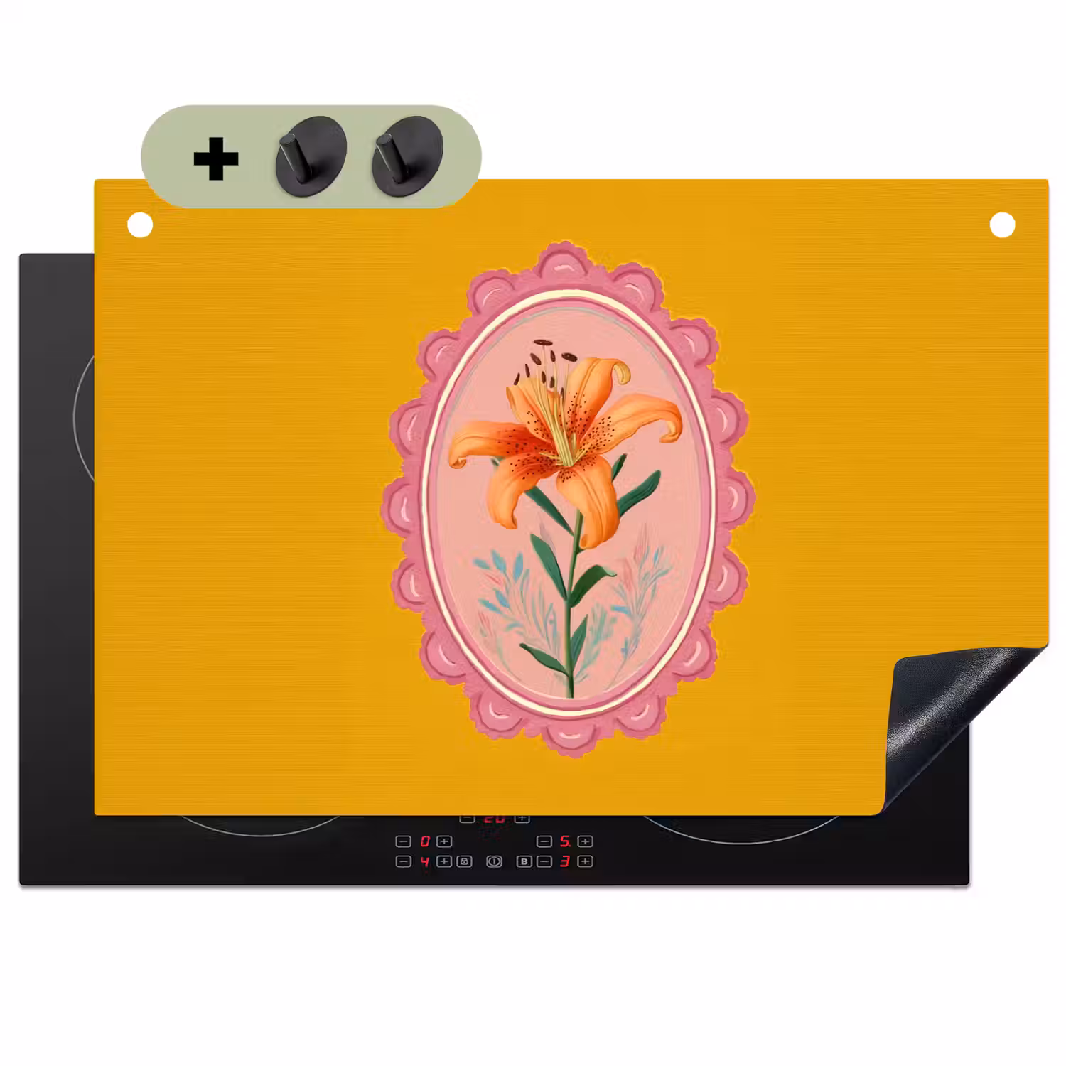 Lelie - Oranje - Lijst - Ovaal Inductie beschemer met haakjes klein -3d