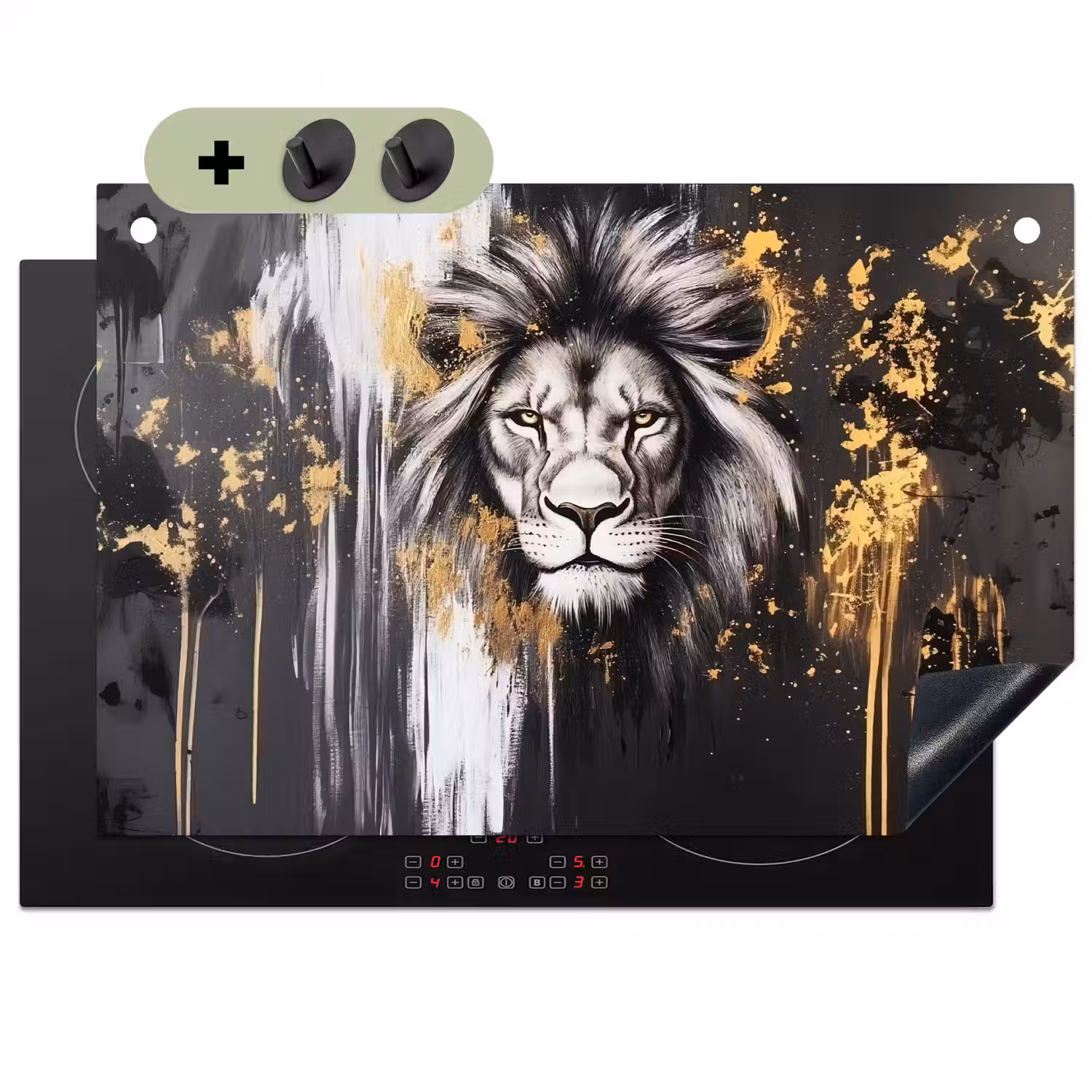 Leeuw - Portret - Verfspatten - Grijs Inductie beschemer met haakjes klein -3d