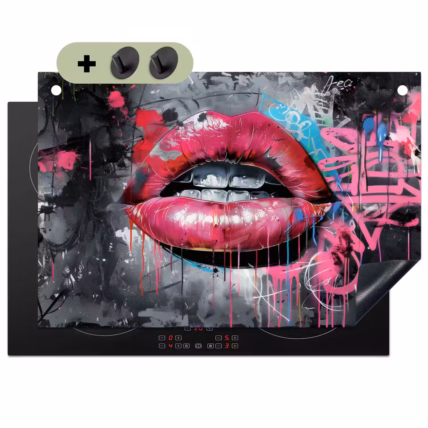 Lippen - Felroze - Graffiti - Verfstrepen Inductie beschemer met haakjes klein -3d