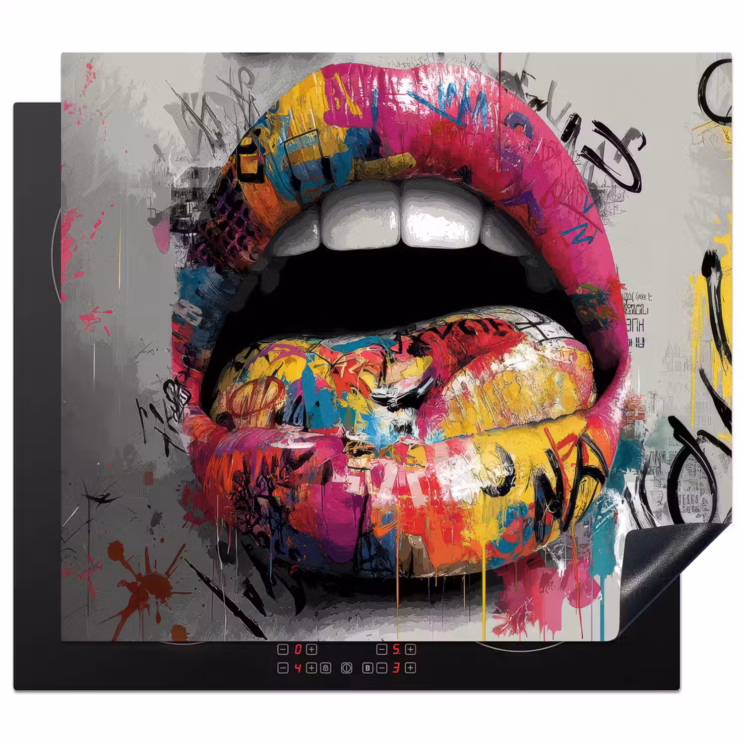 Lippen - Graffiti - Expressief Inductie beschermer vinyl 3mm middel -3d
