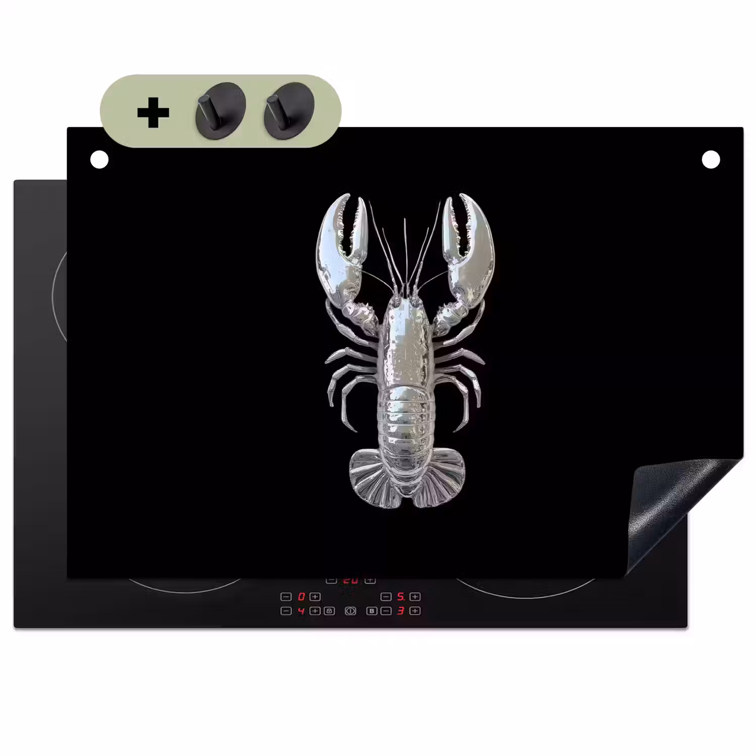 Kreeft - Zilver - Metallic - Luxe Inductie beschemer met haakjes klein -3d