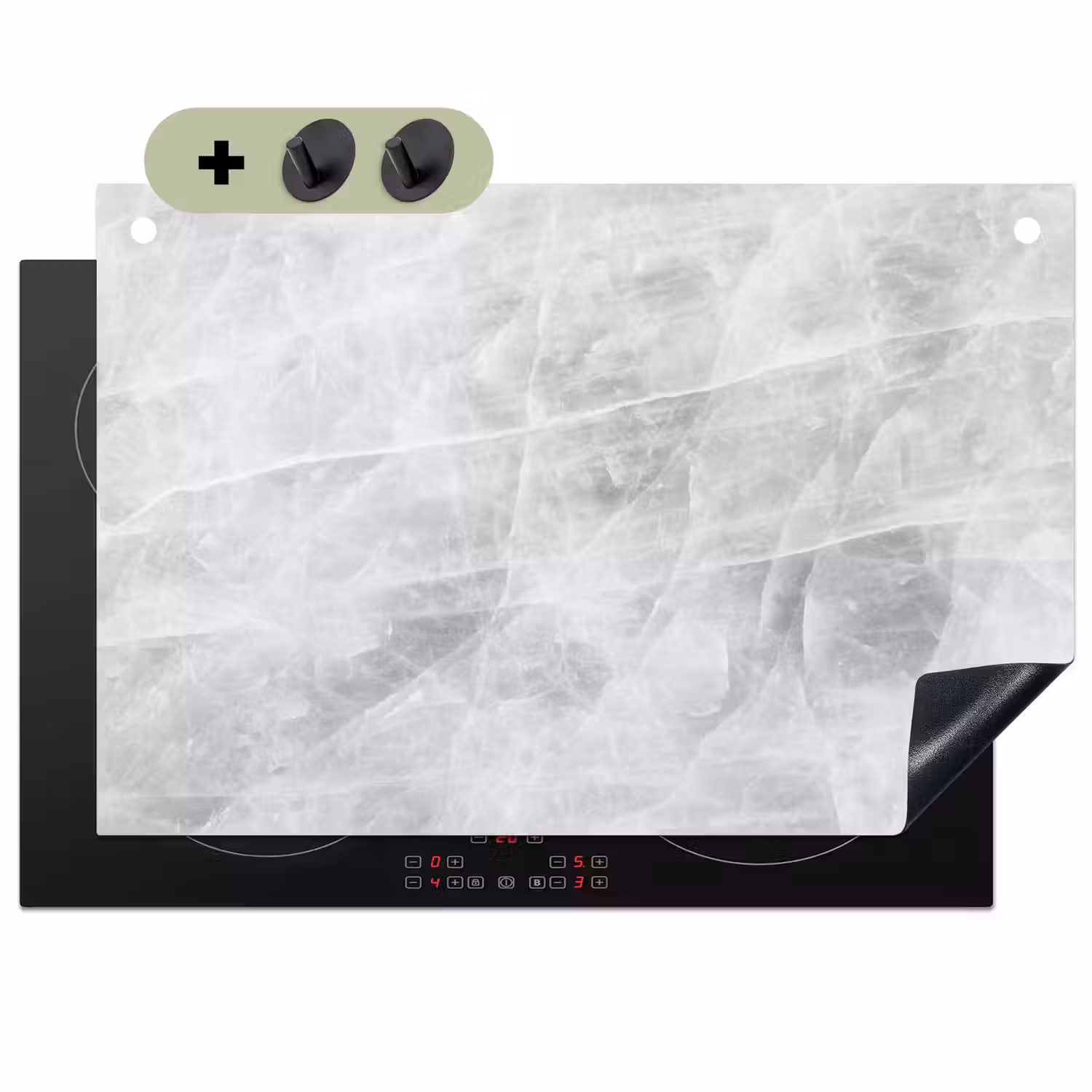 Marmer - Steen - Wit - Luxe - Marmerlook Inductie beschemer met haakjes klein -3d