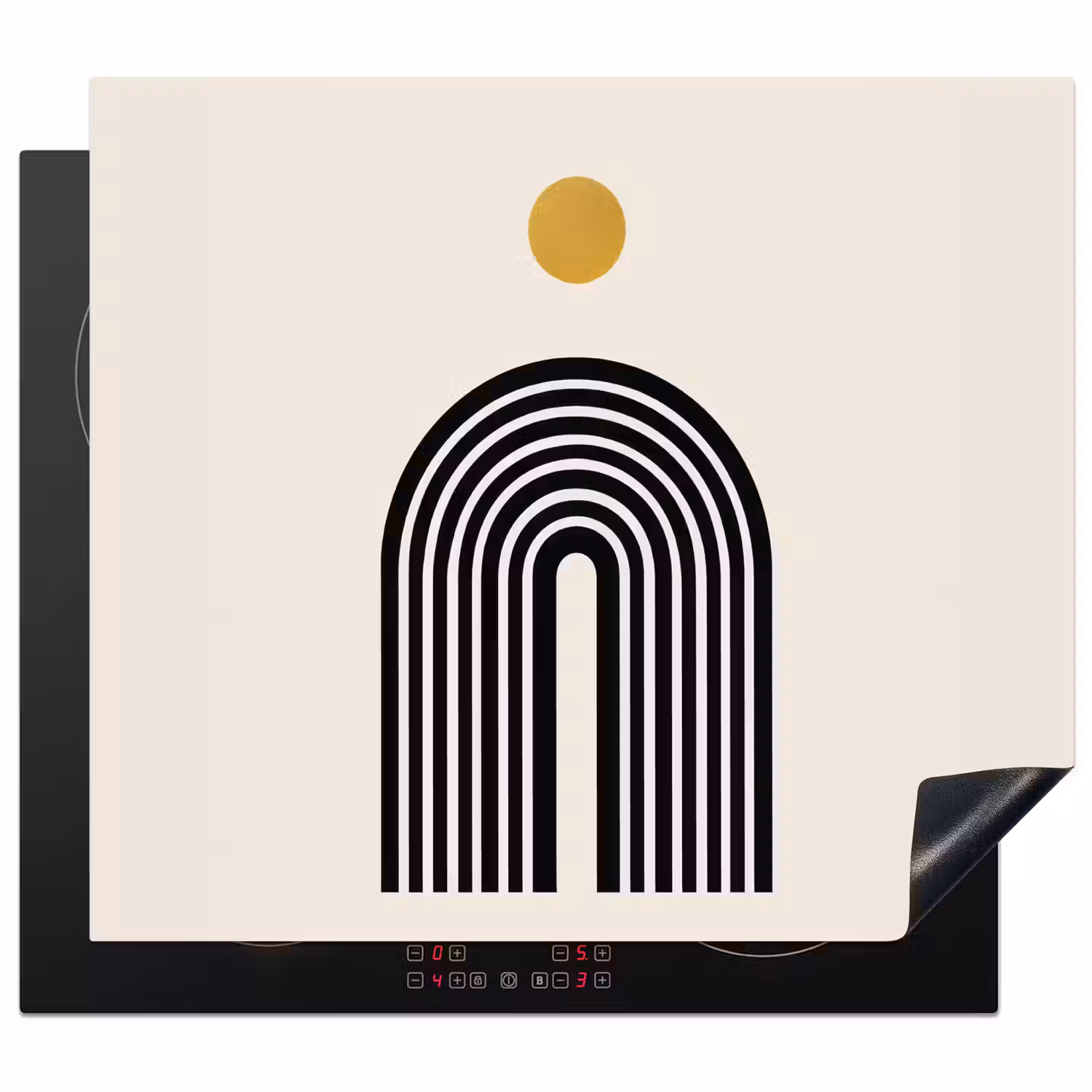 Minimalistisch - Zwarte boog - Gouden cirkel Inductie beschermer vinyl 3mm middel -3d