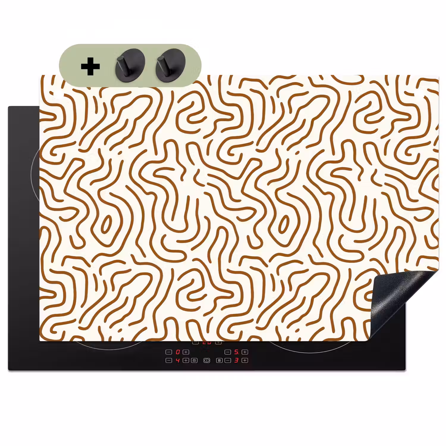 Minimalistisch - Patroon - Terracotta Inductie beschemer met haakjes klein 777 -3d