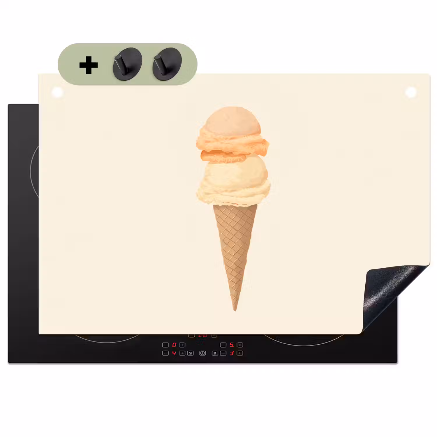 Minimalistisch - Schepijs - Hoorntje - Beige Inductie beschemer met haakjes klein -3d