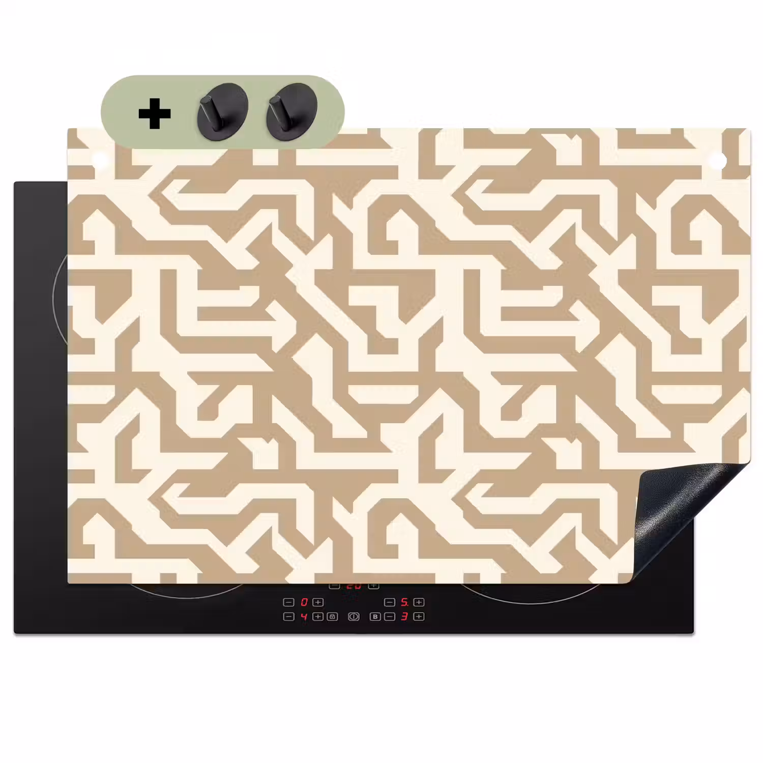Modern - Abstract - Beige Inductie beschemer met haakjes klein 777 -3d