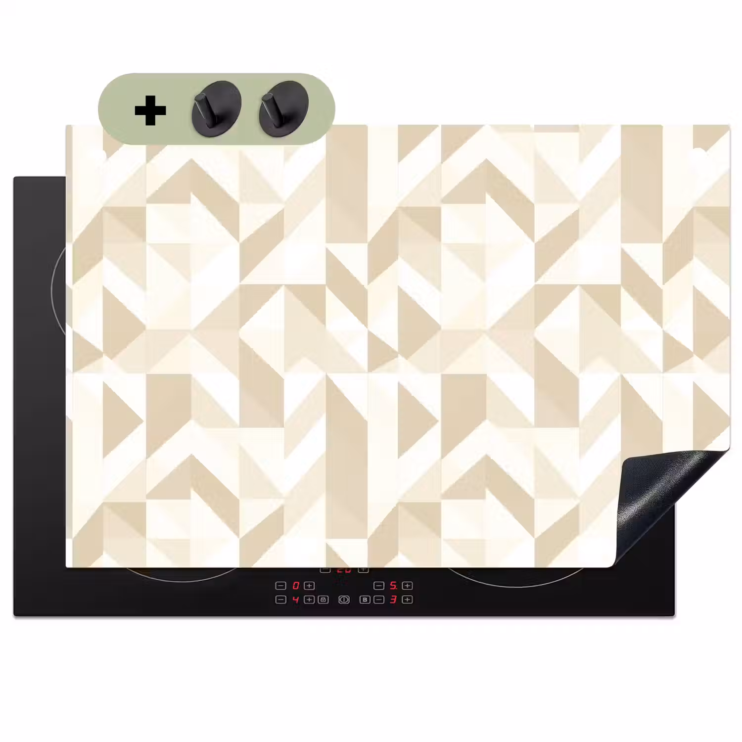 Modern - Abstract - Beige Inductie beschemer met haakjes klein 777 -3d
