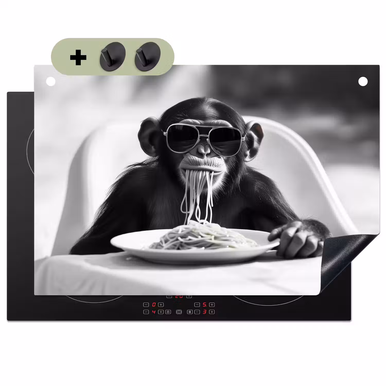 Aap - Spaghetti - Zonnebril - Zwart wit - Cool - Dier Inductie beschemer met haakjes klein -3d