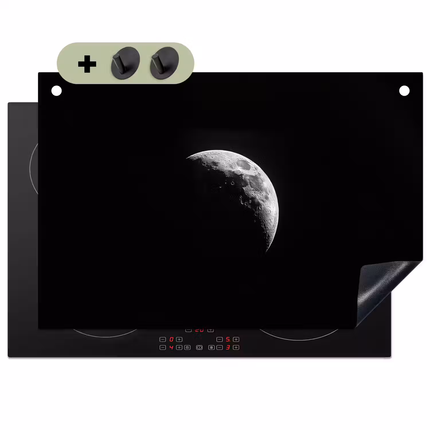 Maan - Hemel - Zwart - Schaduw Inductie beschemer met haakjes klein -3d