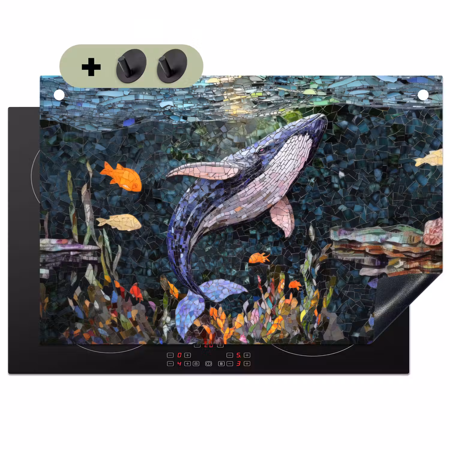 Mozaïek - Walvis - Koraal - Water Inductie beschemer met haakjes klein -3d