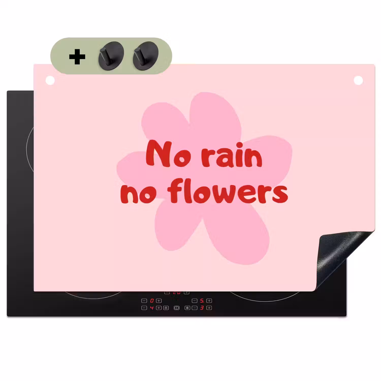No rain no flowers - Bloem - Roze Inductie beschemer met haakjes klein -3d