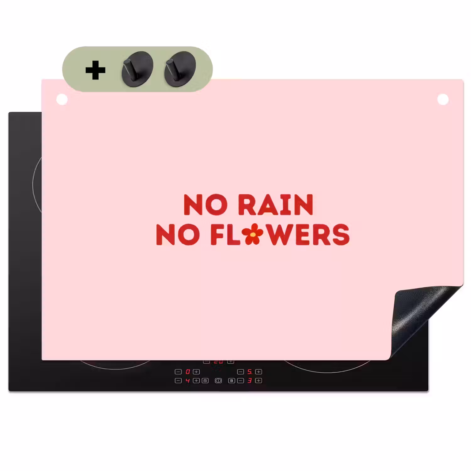No rain no flowers - Minimalistisch - Roze - Bloem Inductie beschemer met haakjes klein -3d