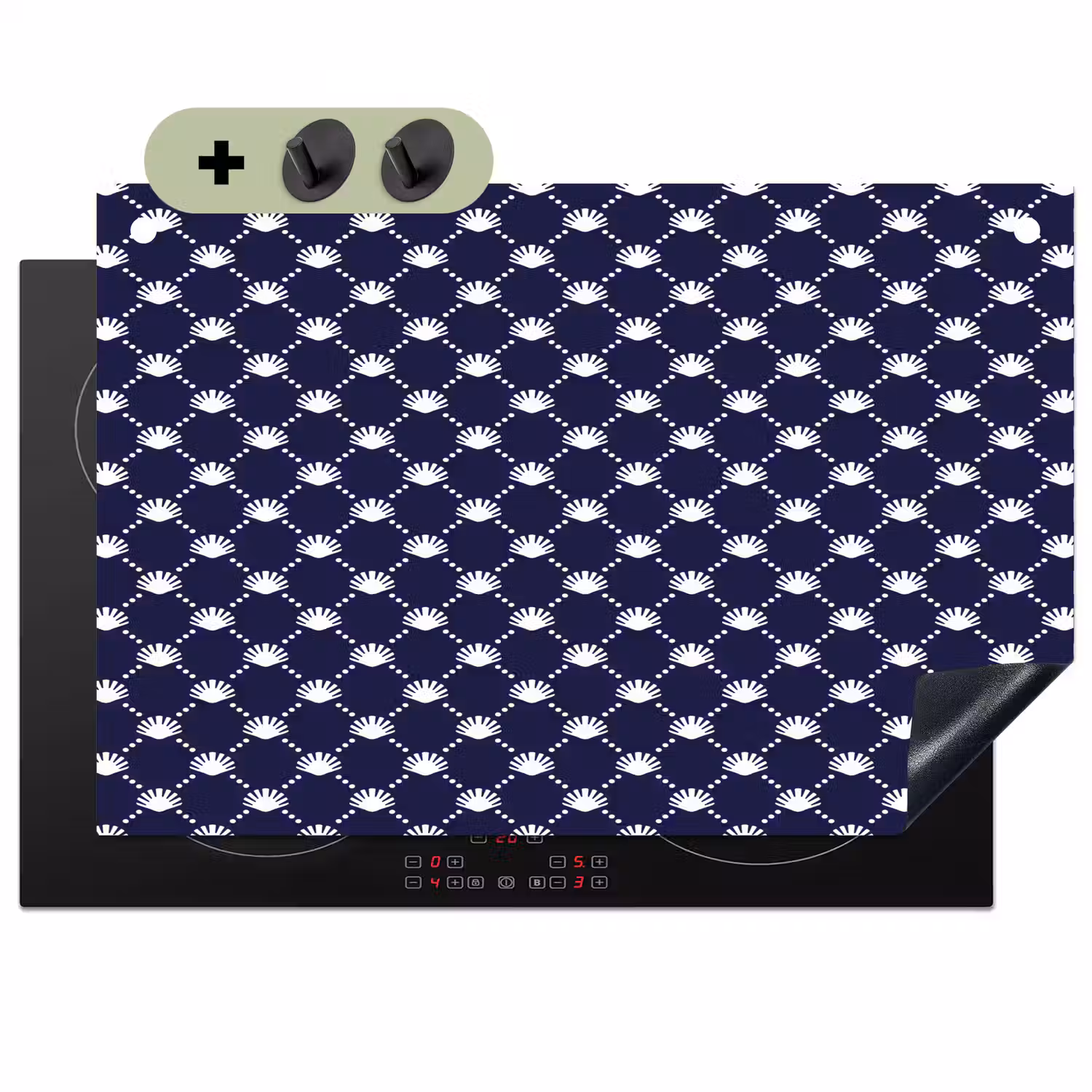 Oceaan - Schelp - Blauw - Wit Inductie beschemer met haakjes klein 777 -3d
