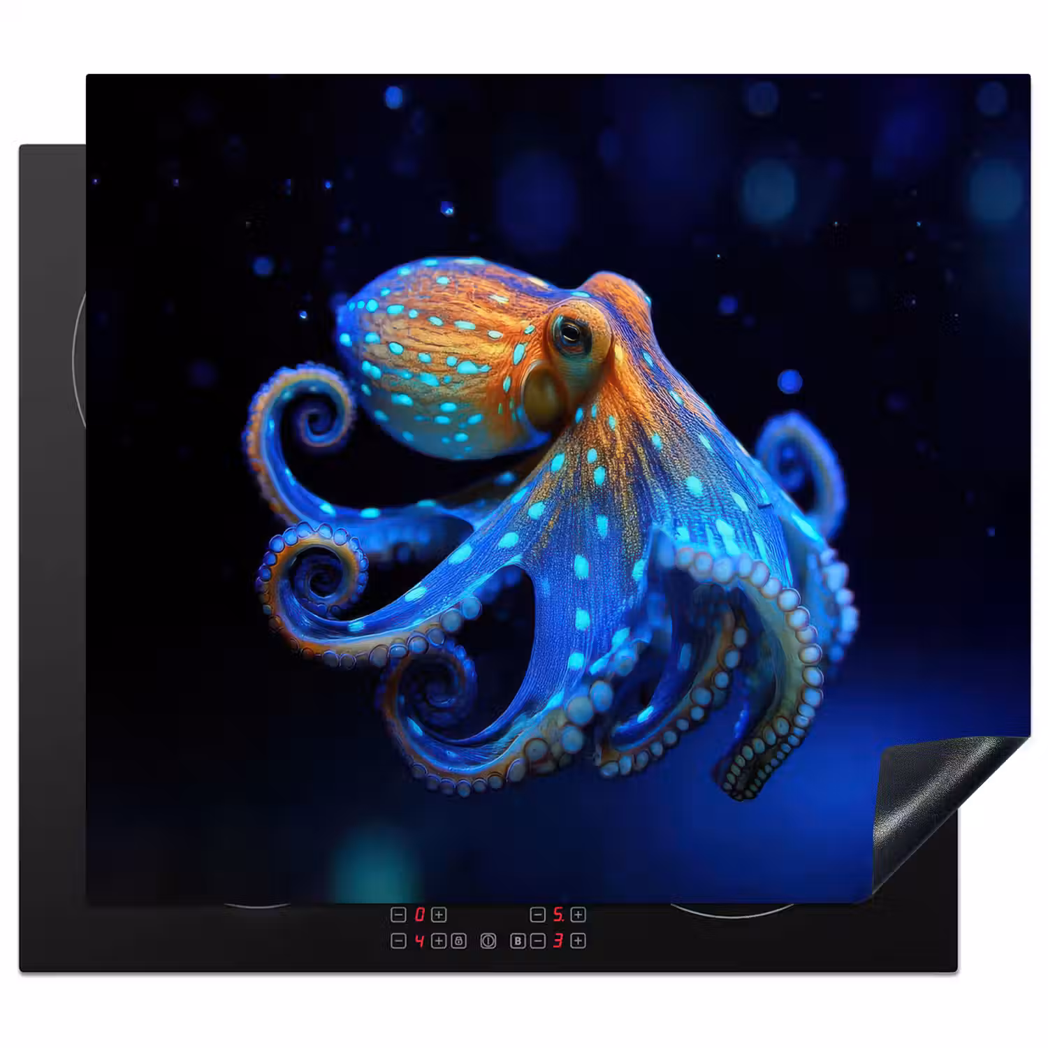 Octopus - Stippen - Blauw - Zee Inductie beschermer vinyl 3mm middel -3d