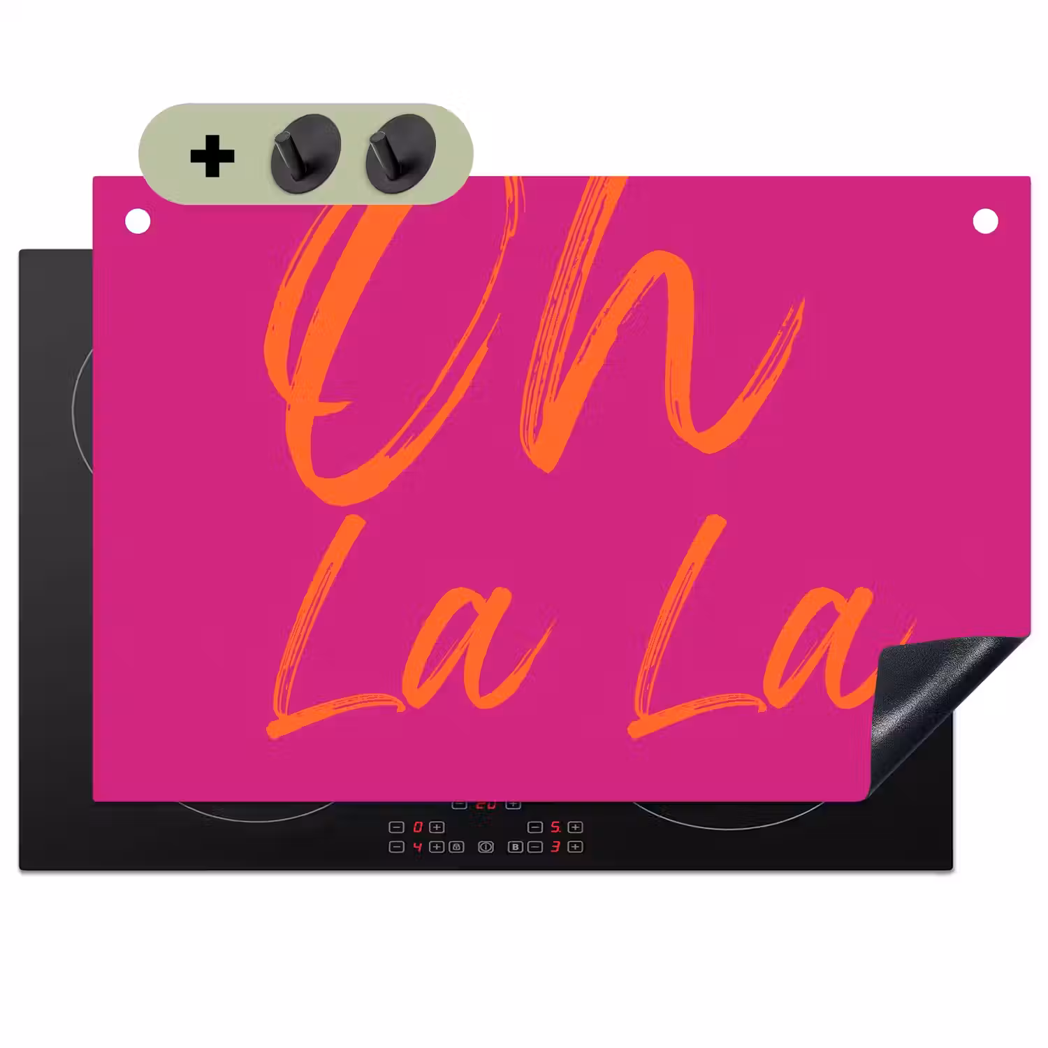 Oh la la - Oranje - Roze Inductie beschemer met haakjes klein -3d