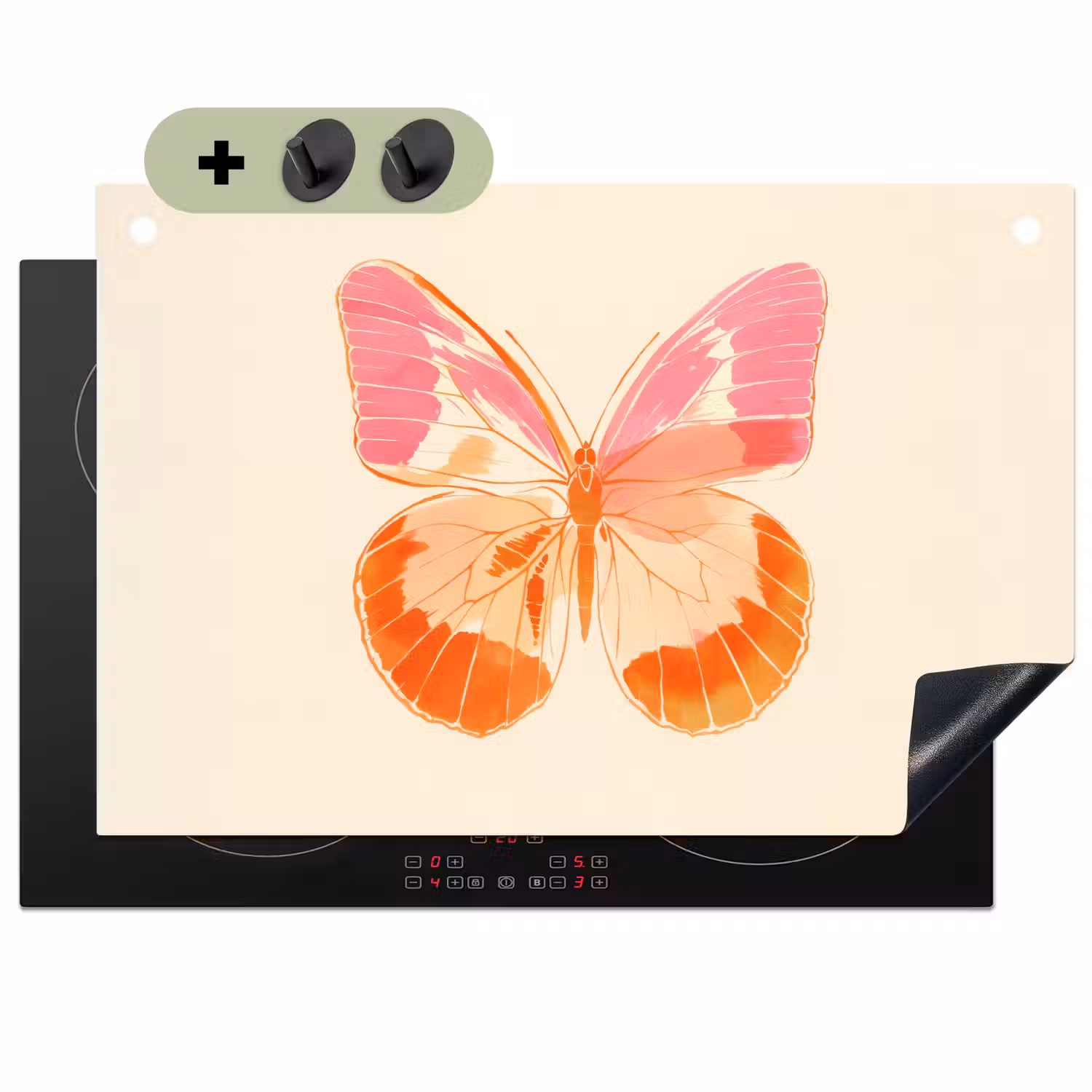 Oranje - Vlinder - Minimalistisch Inductie beschemer met haakjes klein -3d