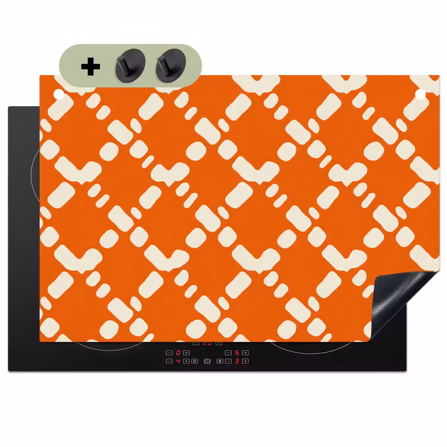 Oranje - Ruitpatroon - Wit Inductie beschemer met haakjes klein 777 -3d