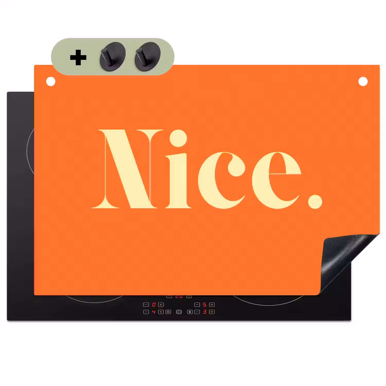 Oranje - Gebroken wit - Nice Inductie beschemer met haakjes klein -3d