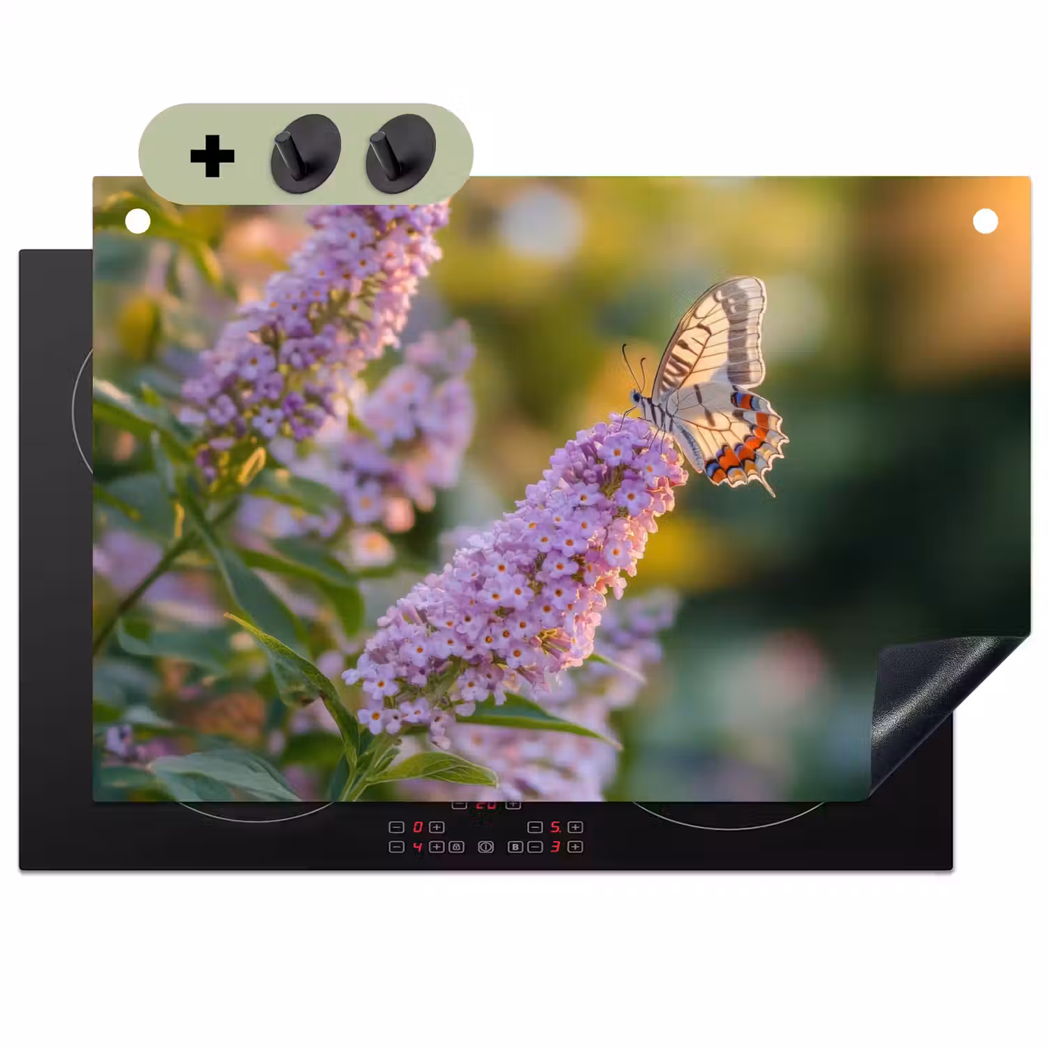Sierlijke - Vlinder - Paarse - Bloemen Inductie beschemer met haakjes klein -3d