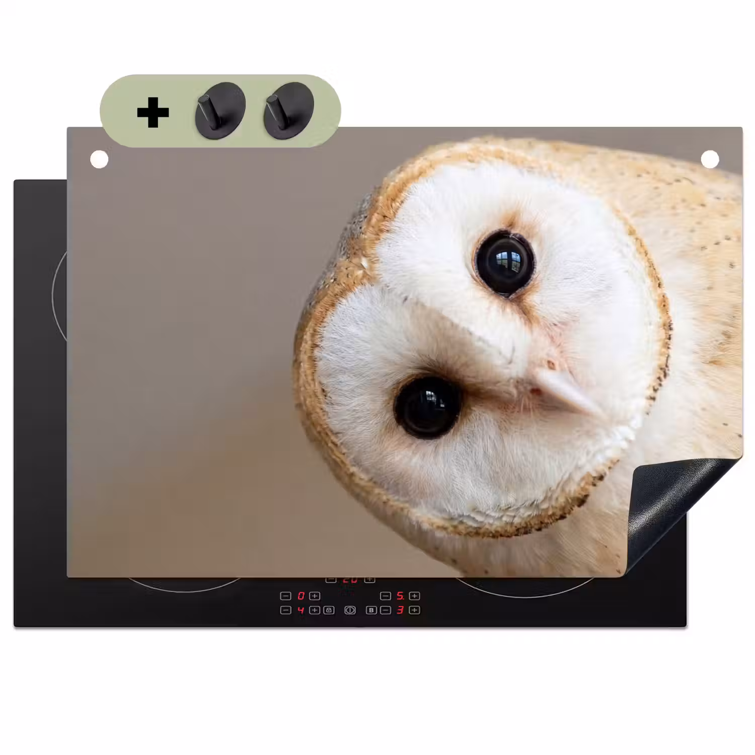 Uil - Bruin - Wit Inductie beschemer met haakjes klein -3d