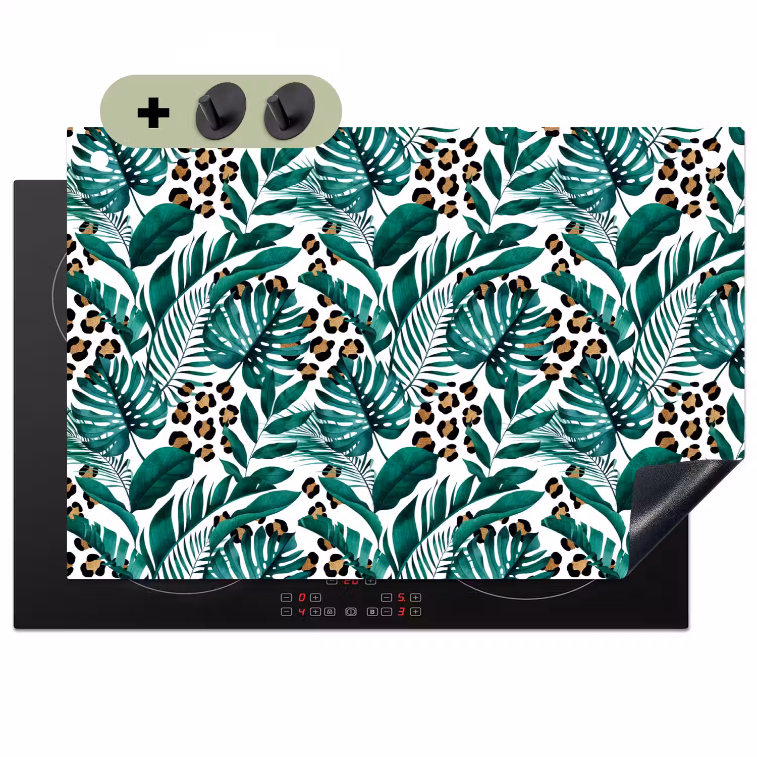Palmblad - Panterprint - Tropical Inductie beschemer met haakjes klein -3d
