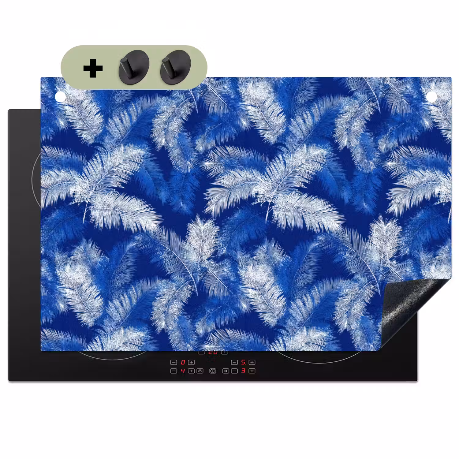 Palmblad - Patroon - Blauw Inductie beschemer met haakjes klein 777 -3d