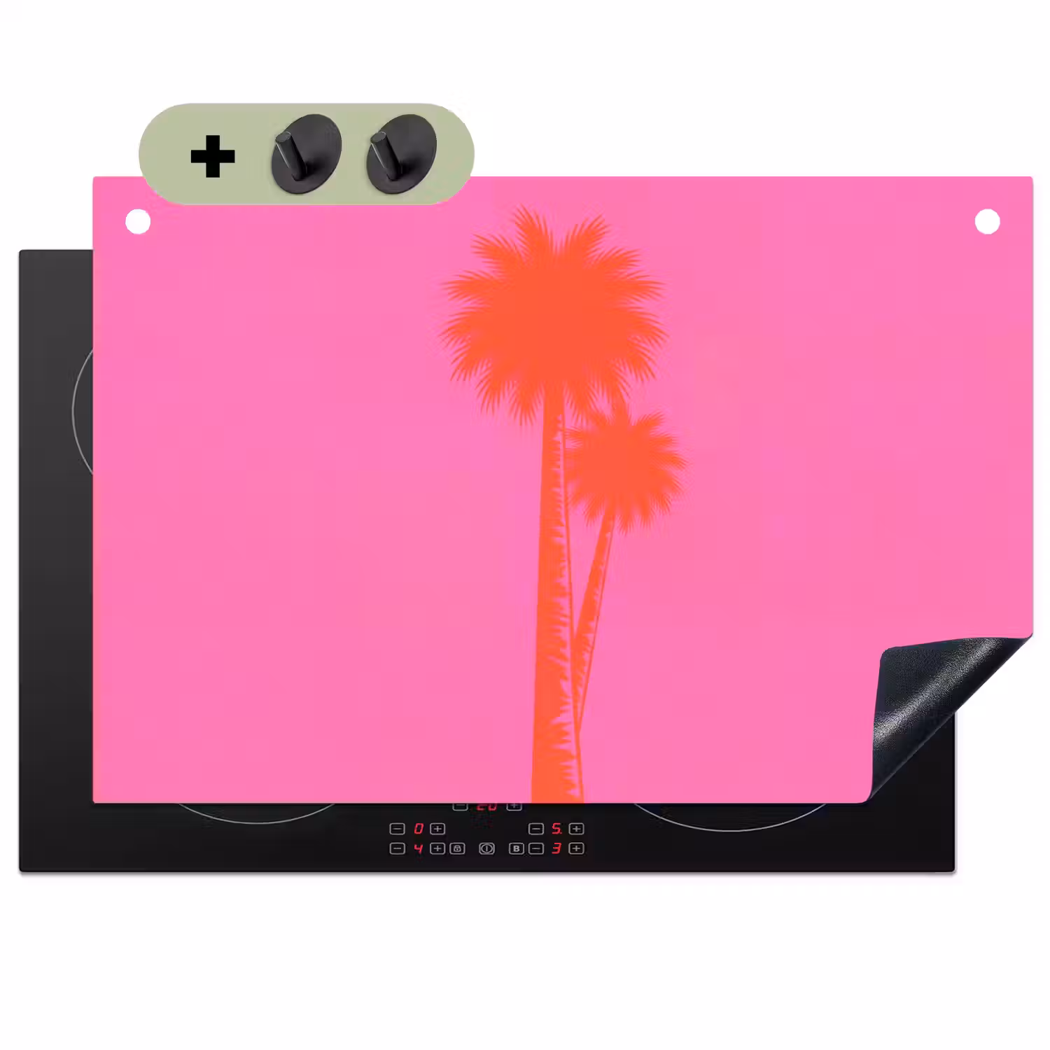 Palmbomen - Modern - Roze Inductie beschemer met haakjes klein -3d