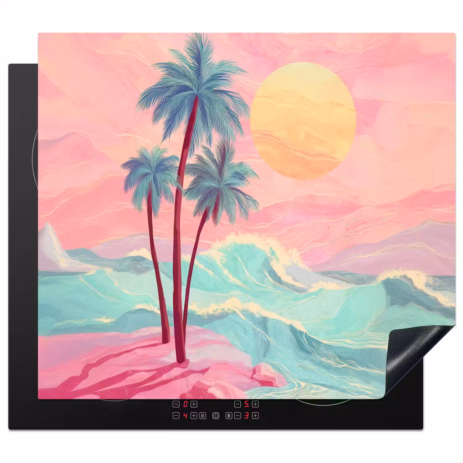 Palmbomen - Golven - Zee Inductie beschermer vinyl 3mm middel -3d