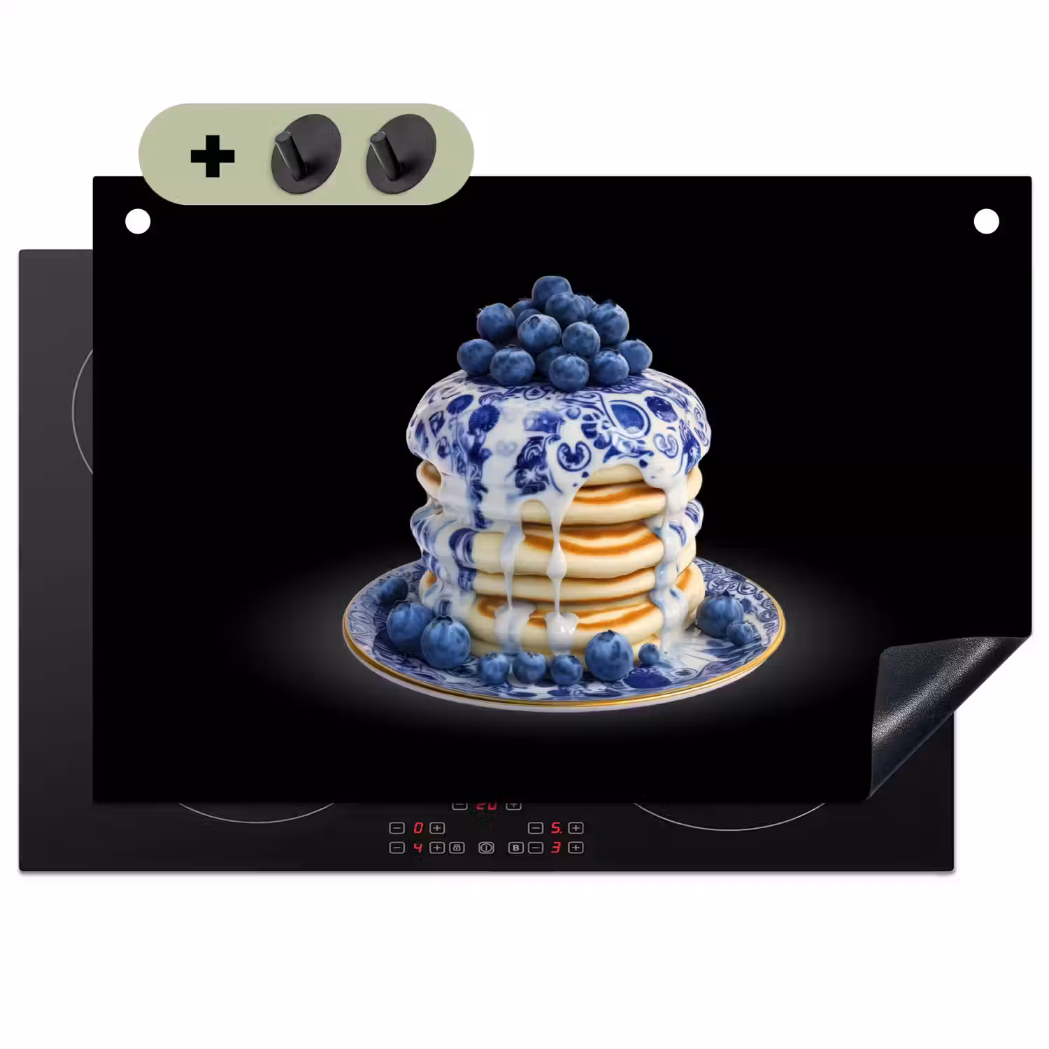 Pannenkoeken - Blauwe Bessen - Bord Inductie beschemer met haakjes klein -3d