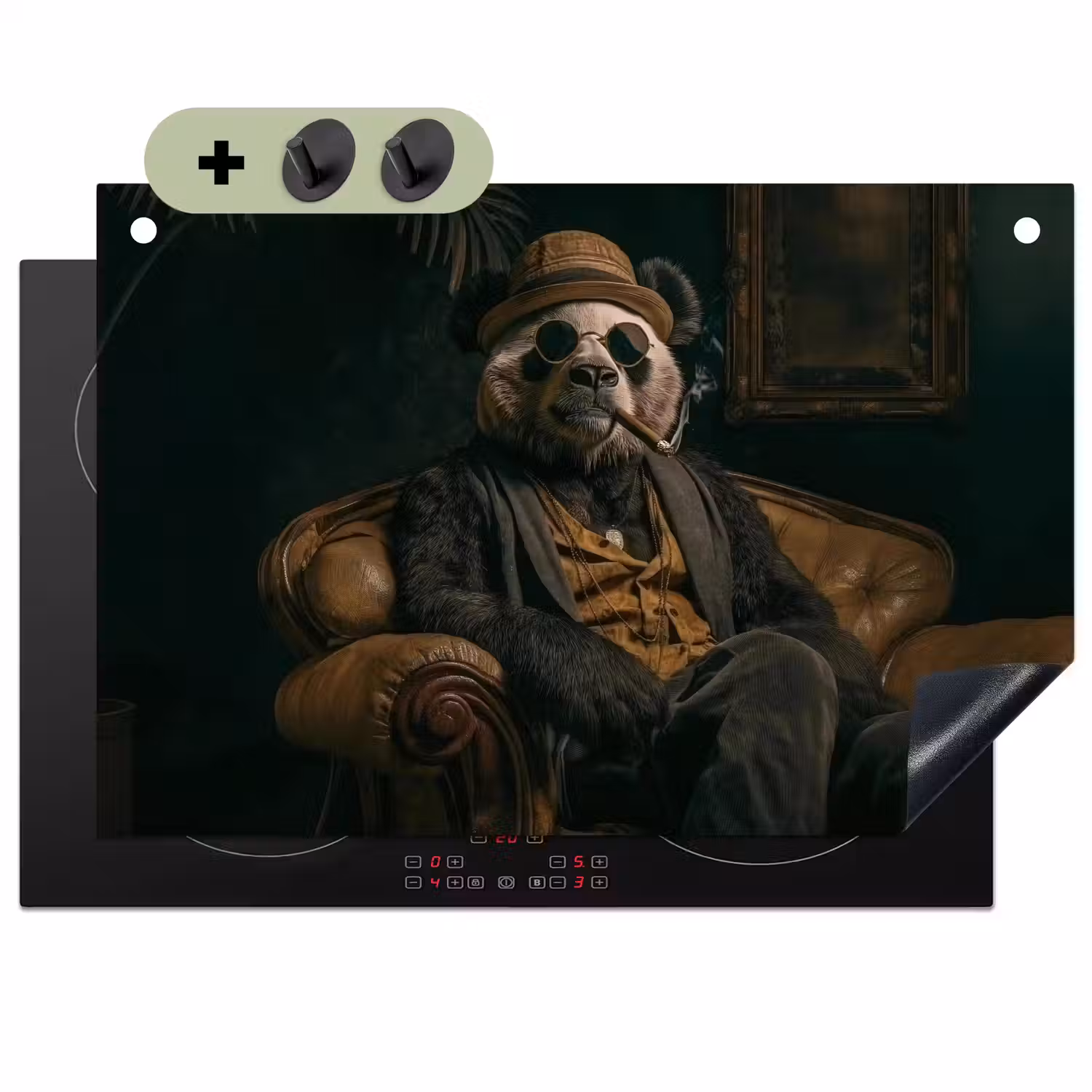 Panda - Hoed - Bril - Pak Inductie beschemer met haakjes klein -3d