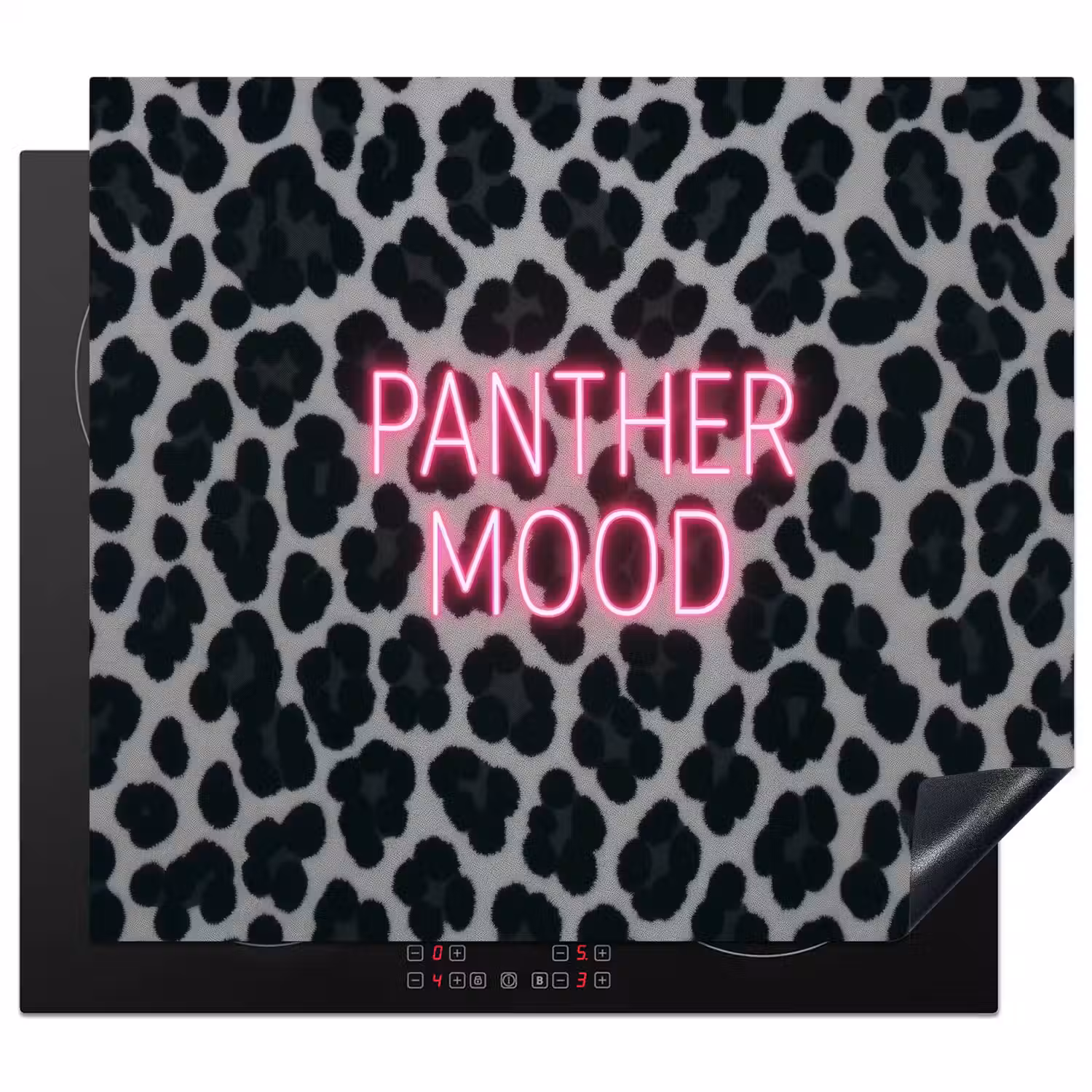 Panterprint - Zwart - Neonletters - Roze Inductie beschermer vinyl 3mm middel -3d