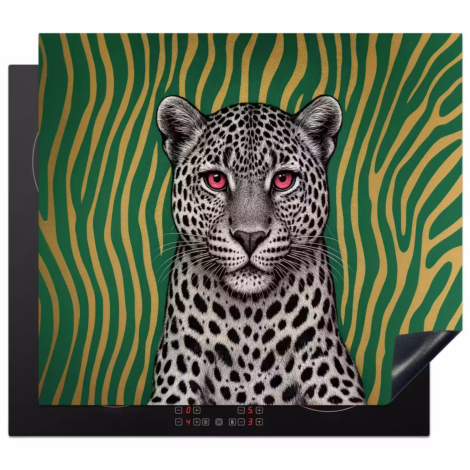 Panter - Zebrapatroon - Groen Inductie beschermer vinyl 3mm middel -3d