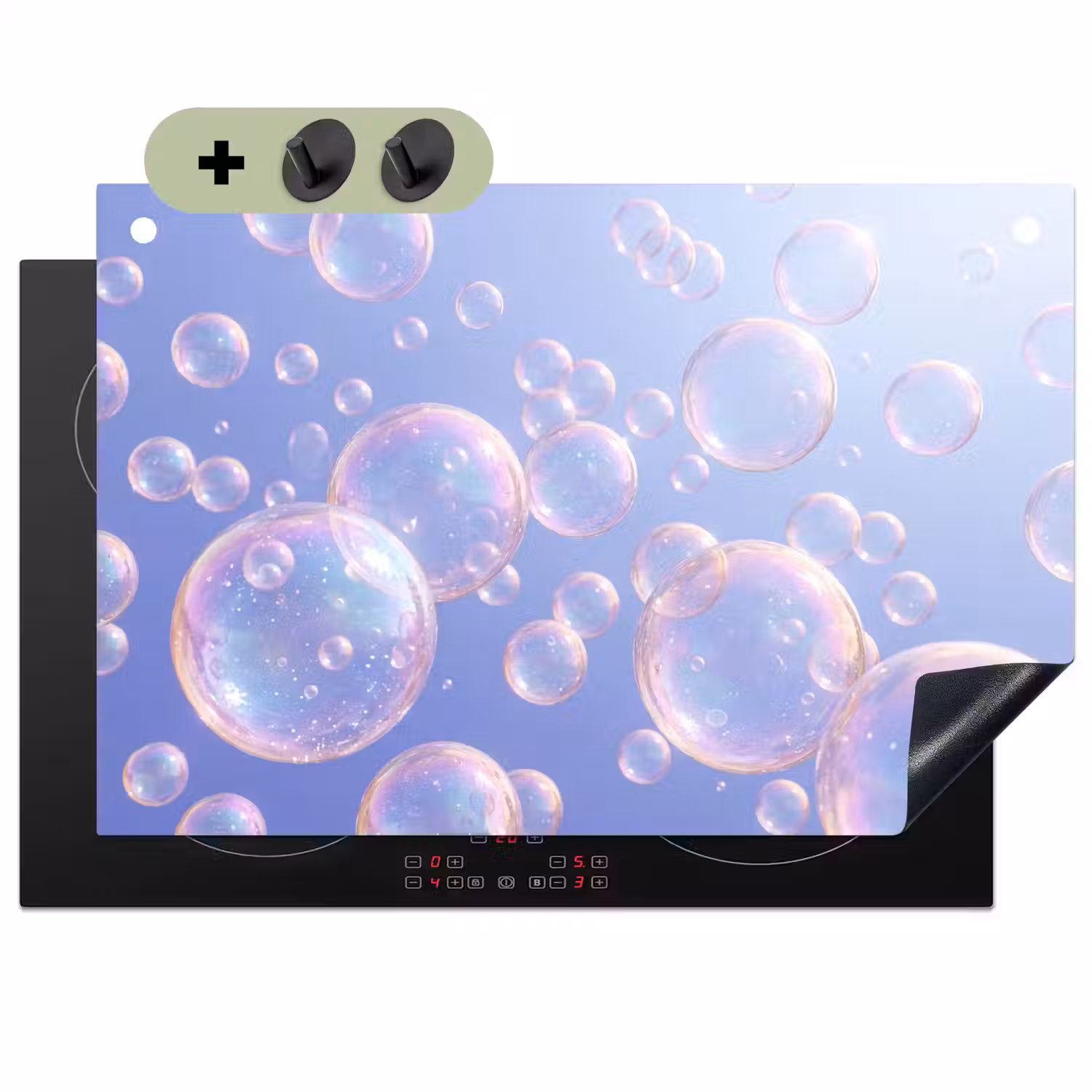 Pastel - Bubbels - Dromerig Inductie beschemer met haakjes klein -3d