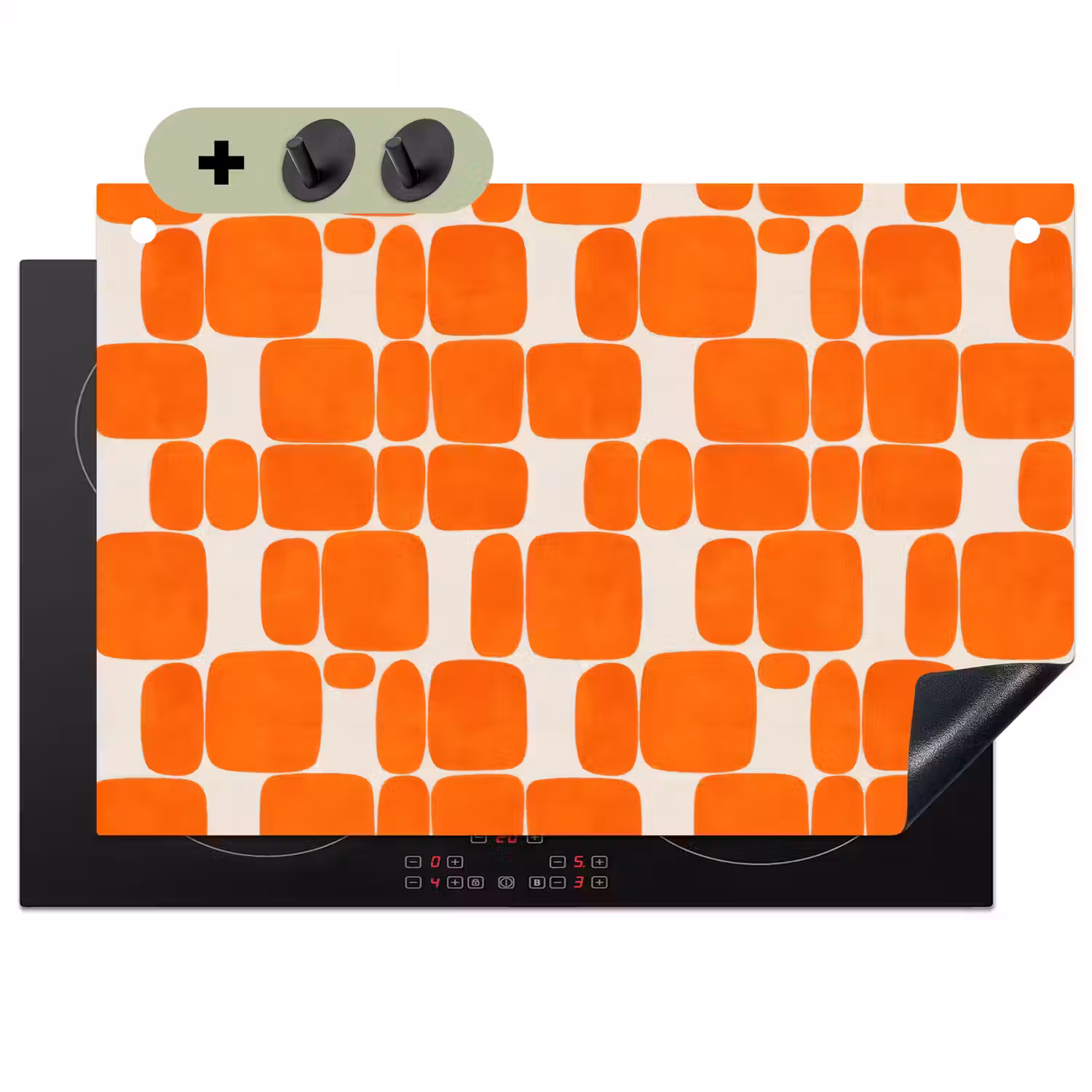 Patroon - Retro - Oranje Inductie beschemer met haakjes klein 777 -3d