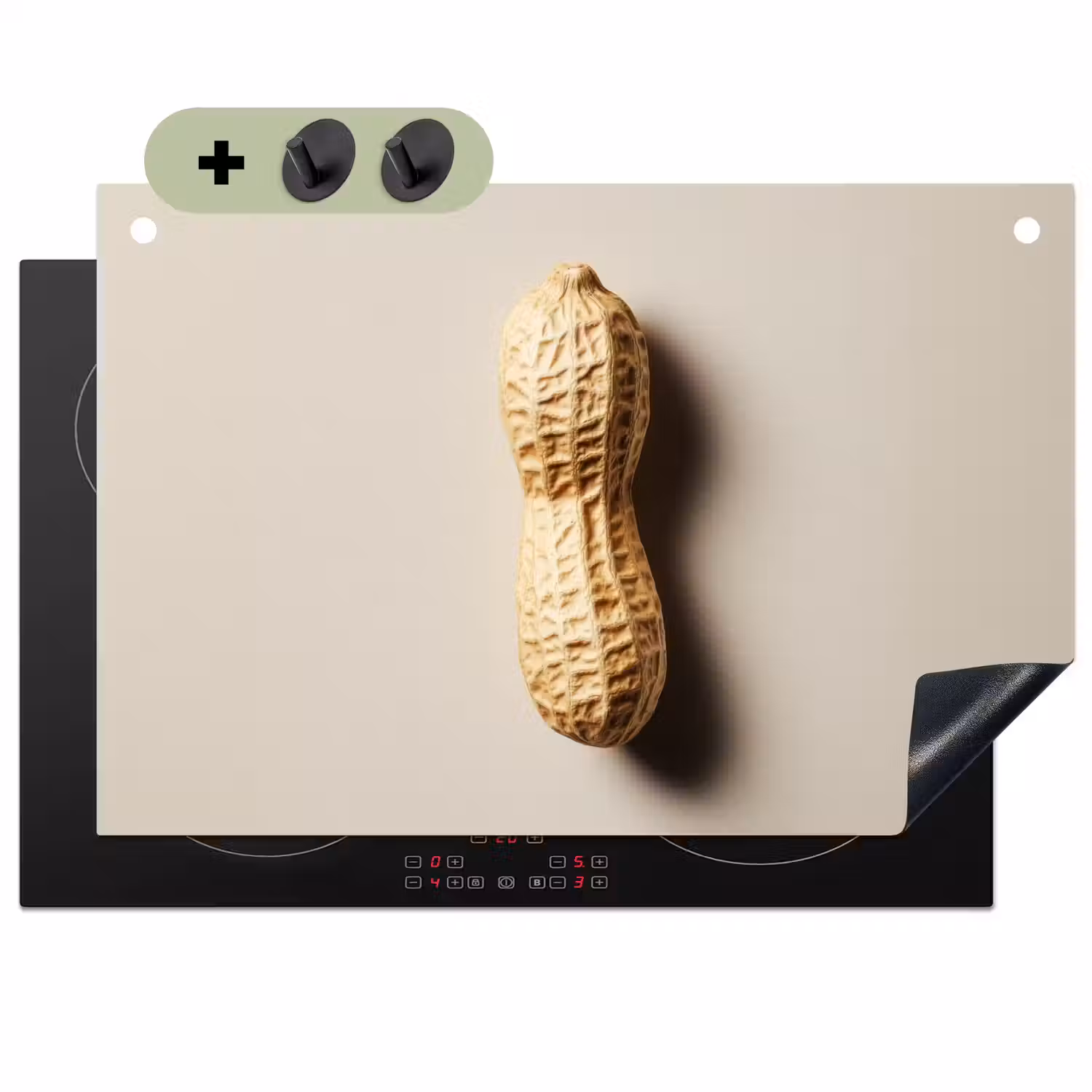 Pinda - Ruw - Beige Inductie beschemer met haakjes klein -3d