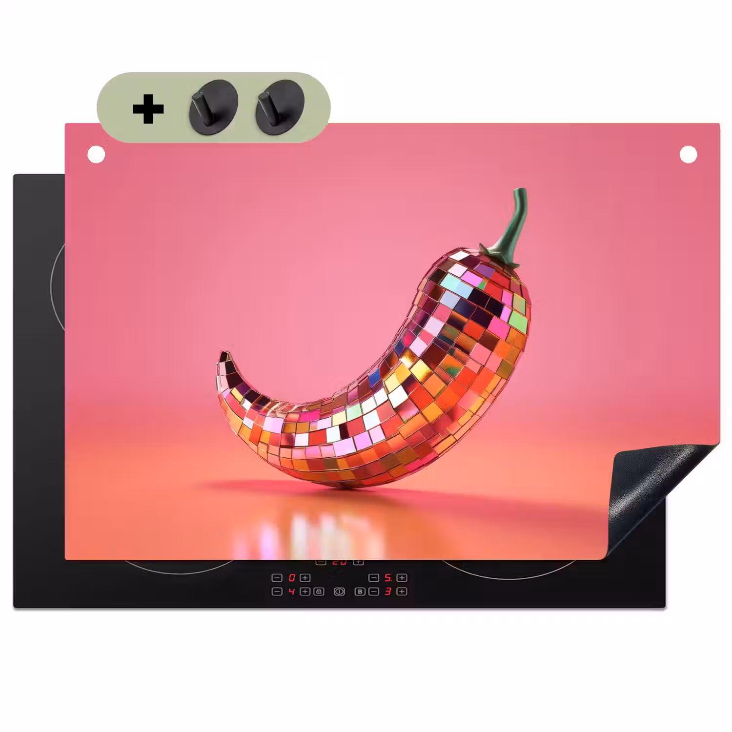 Peper - Disco - Rood - Glitter Inductie beschemer met haakjes klein -3d