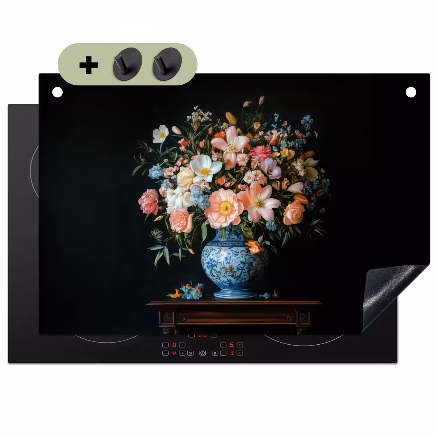 Roze - Bloemen - Vaas - Kleuren Inductie beschemer met haakjes klein -3d