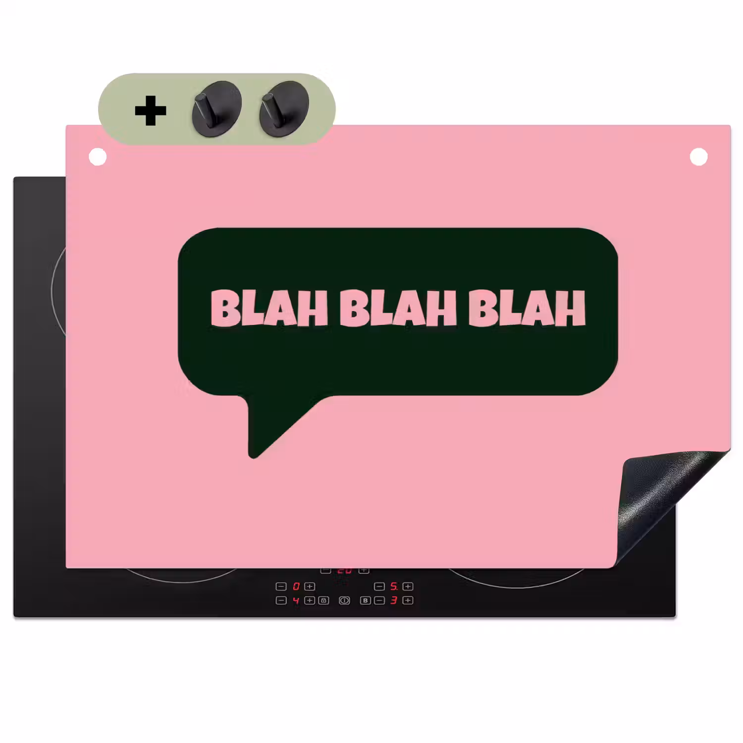 Roze - Tekstwolk - Groen - BLAH BLAH BLAH Inductie beschemer met haakjes klein -3d