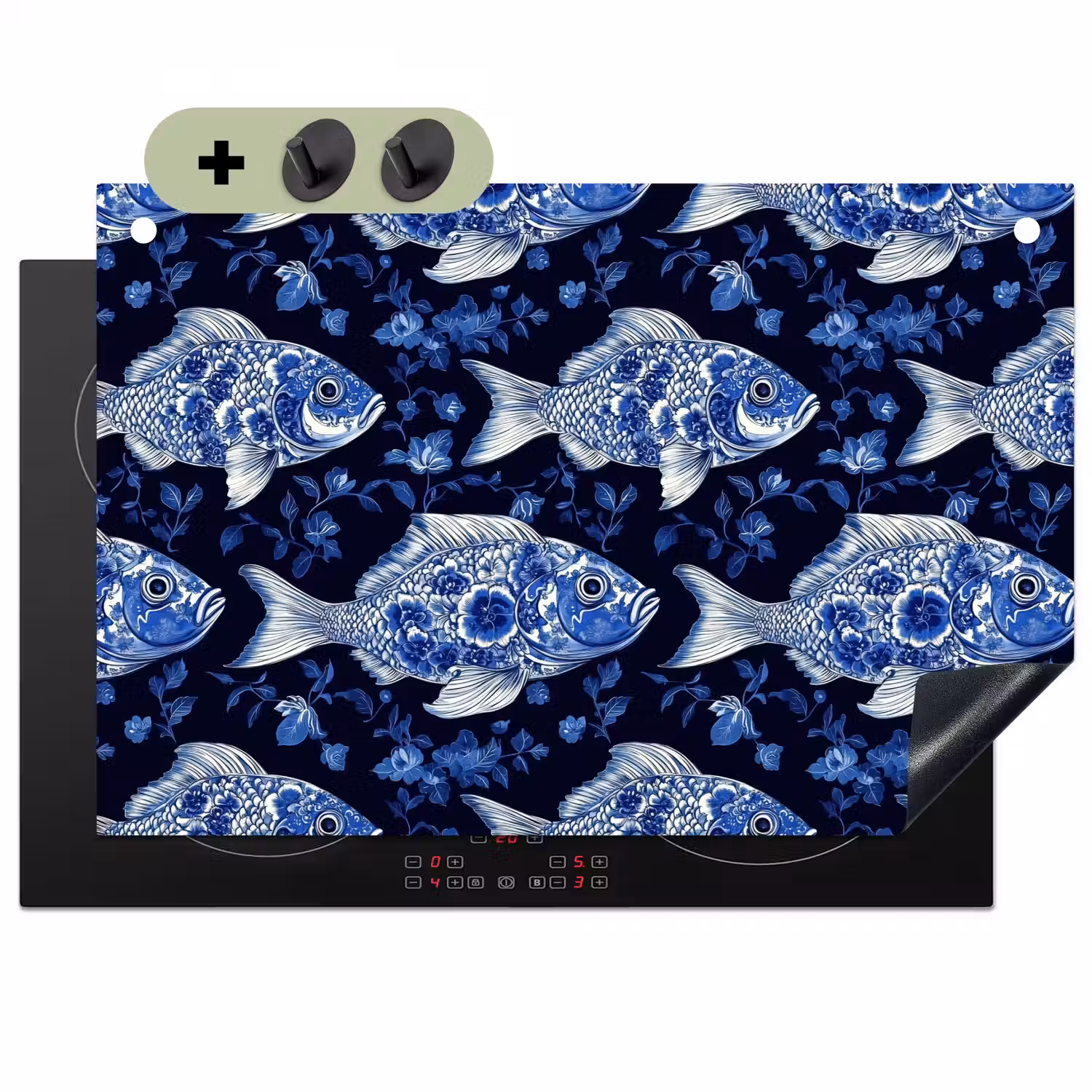 Vissen - Bloemen - Blauw Inductie beschemer met haakjes klein 777 -3d