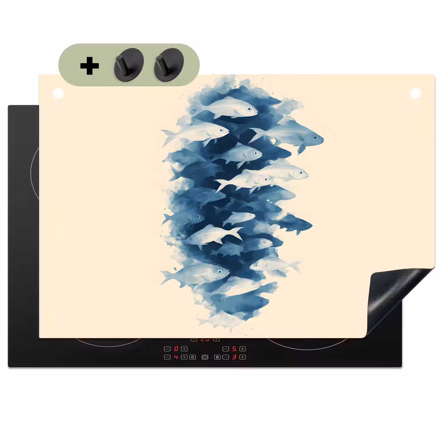 Vissen - Minimalistisch - Blauw Inductie beschemer met haakjes klein -3d